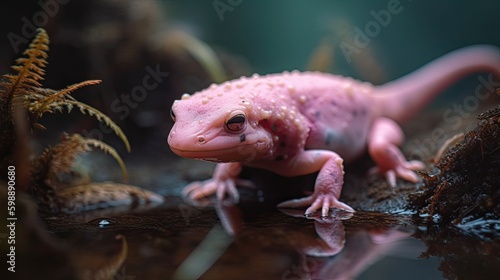 Pink axolotl close up Generative AI