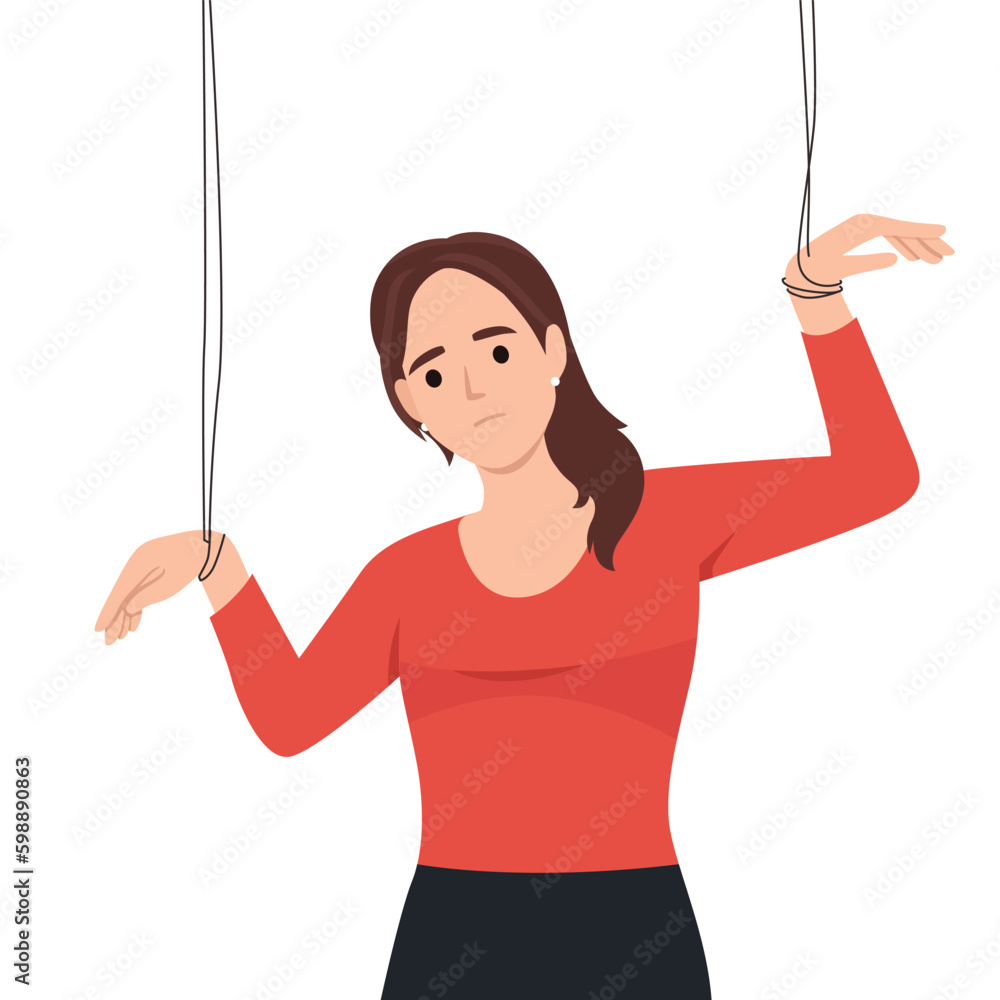 Woman manipulating. Girl toxic relationship manipulation or work abuse controlling, female partner employee manipulator, women marionette puppet concept Woman manipulating. Girl toxic relationship manipulation or work abuse controlling, female partner employee manipulator, women marionette puppet concept