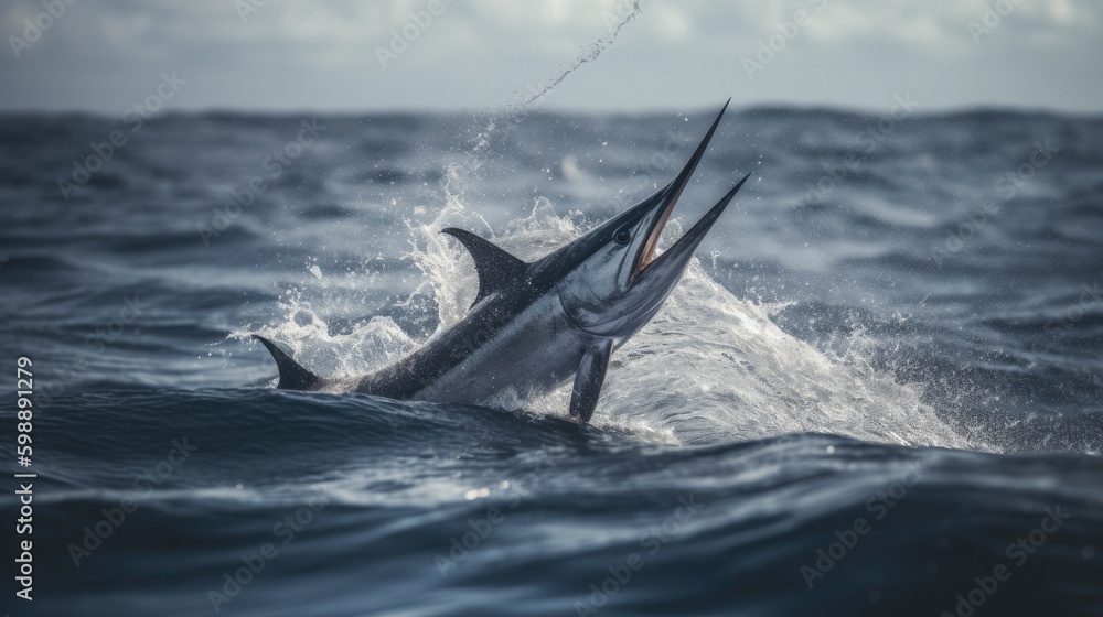 swordfish jumping in the water Generative AI