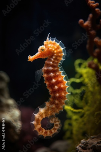 A seahorse in a colorful aquarium close up Generated AI