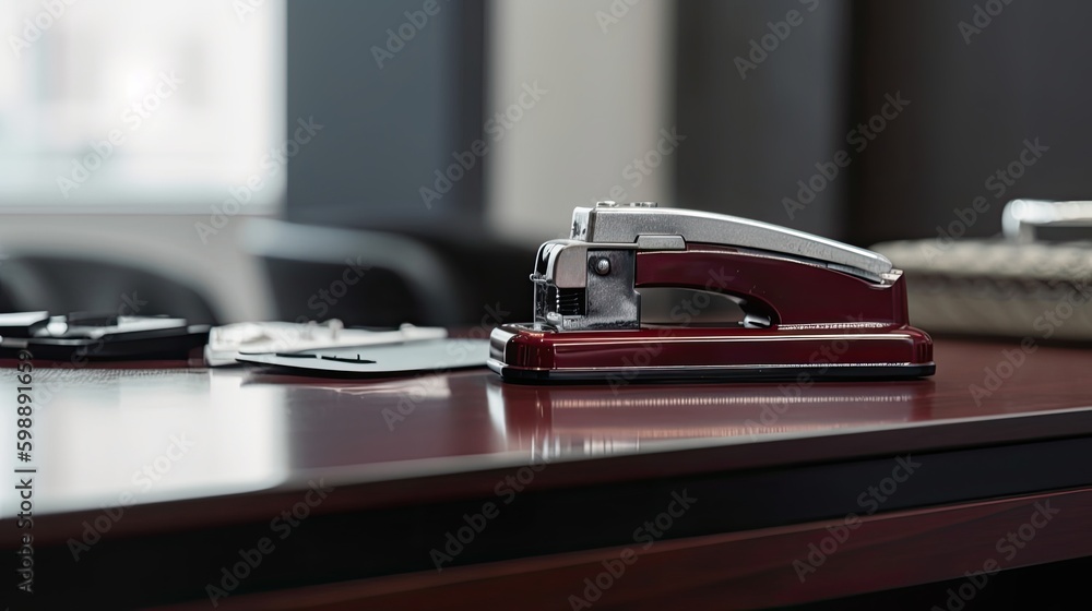 Office stapler on the table in modern business office - obrazy, fototapety, plakaty 