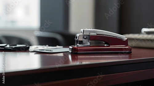 Office stapler on the table in modern business office photo