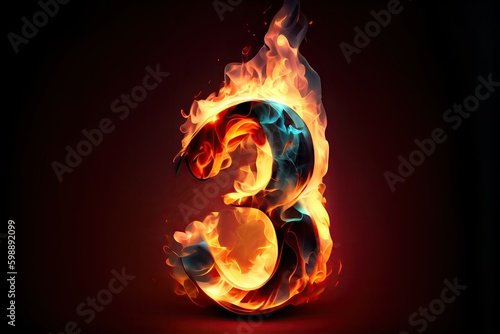 the number 3 is made of fire on gradient background Generative AI