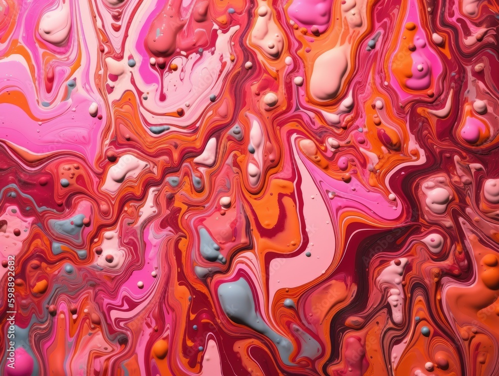 fluid art composition features a vibrant color scheme with bold and eye-catching designs