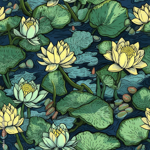 water lily, seamless pattern, Generative AI