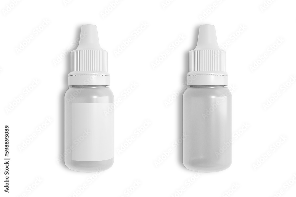 Bottle of eye and ear drops mockup isolated on white background. 3d rendering. Bottle of eye and ear drops mockup isolated on white background. 3d rendering.
