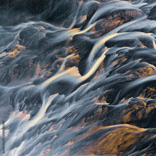 Aerial view of a glacial river