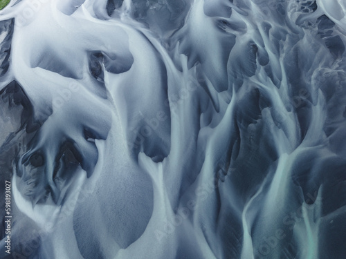 Aerial view of a glacial river