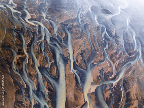 Aerial view of a glacial river in Iceland
