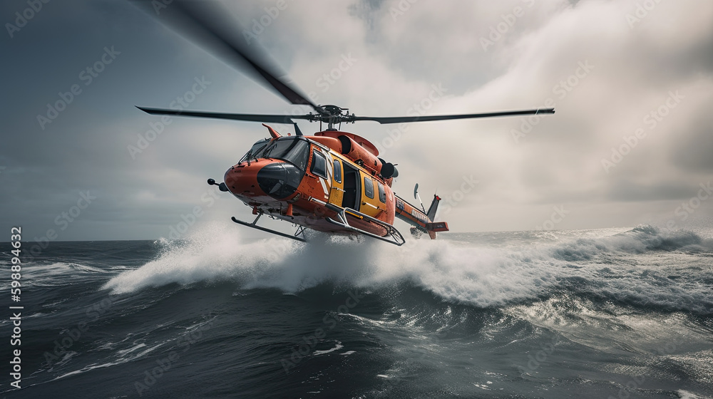Rescue team descending from a helicopter at a ship in distress. Rescue team descending from a helicopter at a ship in distress.