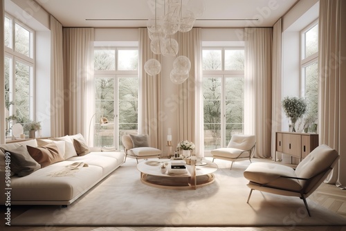 Elegant minimal classic interior with a comfy sofa, generative ai