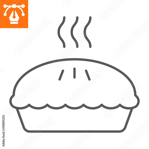 Pie line icon, outline style icon for web site or mobile app, independence day and food, hot pie vector icon, simple vector illustration, vector graphics with editable strokes.