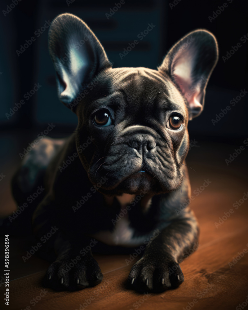 Portrait of a cute french bulldog on a dark background