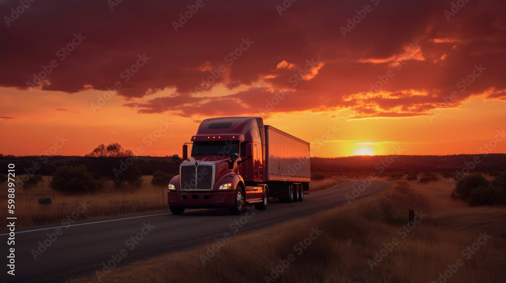 Lorry on road. Cargo transportation concept. Generative AI