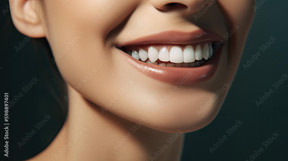 Smiling mouth of a woman with perfect teeth. Generative AI Smiling mouth of a woman with perfect teeth. Generative AI