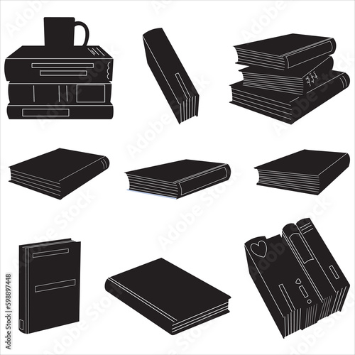 set of books silhouette isolated vector