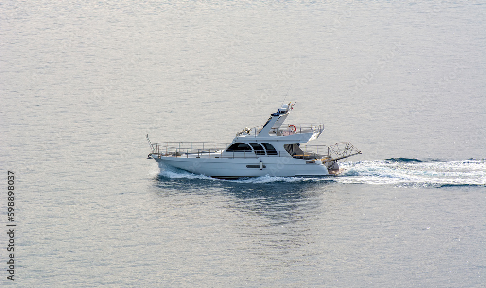 Naklejka premium Yacht Sailing On Sea Aerial View