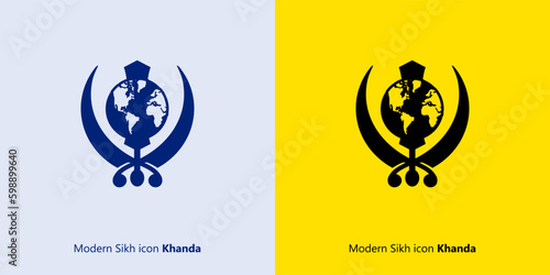 Modern Sikh icon Khanda with Globe Vector, Sticker for Car and Bikes, illustration, Raj Karega Khalsa, logo, flat isolated Sikhism symbol, religious logo. Punjab, Punjabi,