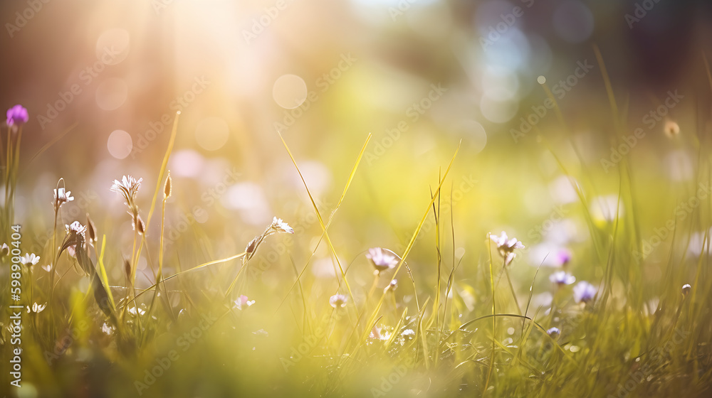 Spring Background with flowers with the sun shining on it generative ai Spring Background with flowers with the sun shining on it generative ai