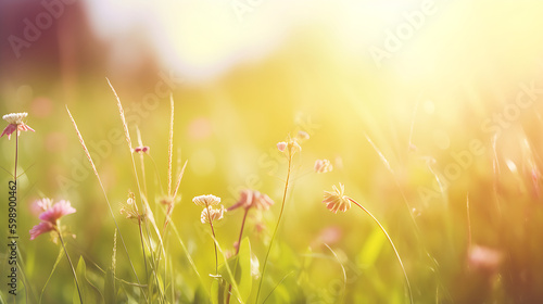 Spring Background with flowers with the sun shining on it generative ai