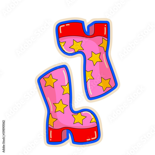 Boots from 2000. Vector illustration of y2k, 2000s, 1990s,  graphic design. Comic element for sticker, poster, graphic tee print, bullet journal cover, card. Bright colors	