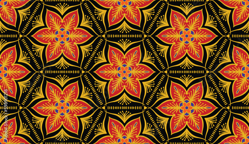 Geometric ethnic pattern seamless flower color oriental. seamless pattern.Design for fabric,curtain,black background, carpet, shawl,clothing,wrapping, Batik,fabric,handkerchief,Vector illustration. 