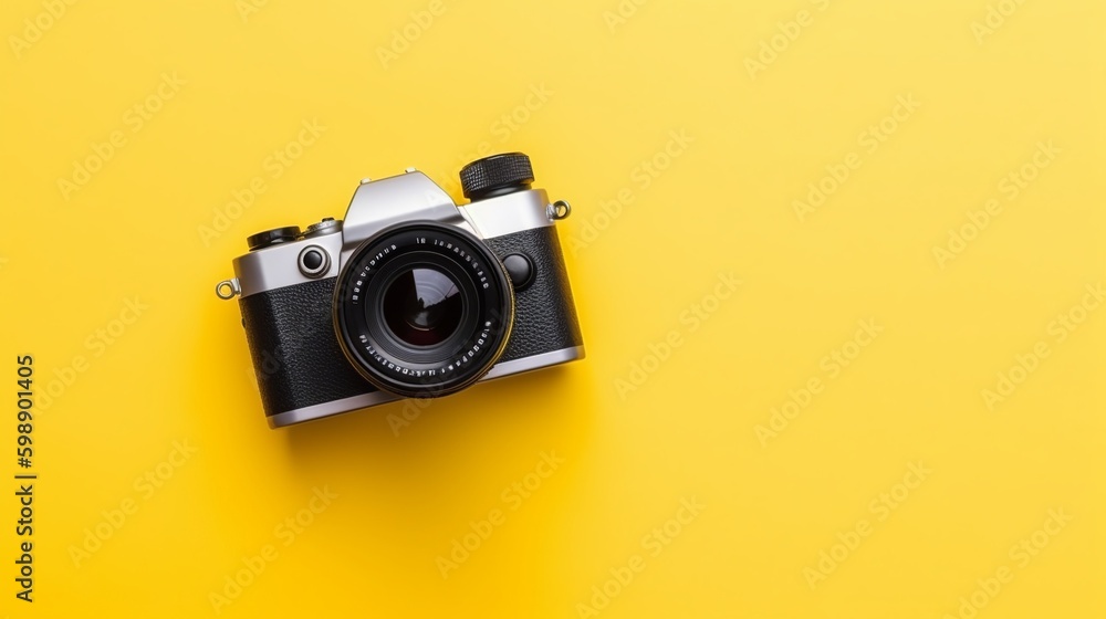 World Photography Day, Camera isolated on yellow, Generative Ai