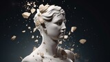 Broken ancient Greek statue head falling apart into piecesmonitors. Generative AI