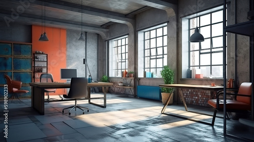 Modern interior design of an office. Generative Ai © hassanmim2021