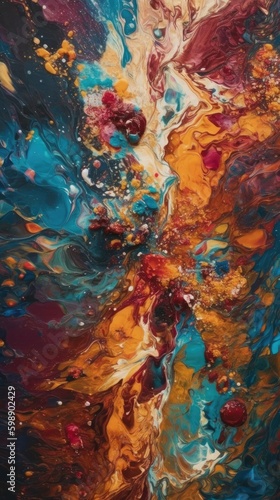 explosion fluid art composition is inspired by an abstract photograph and showcases a rich and bold color palette