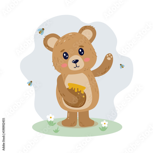 Cute bear character, vector illustration in flat style