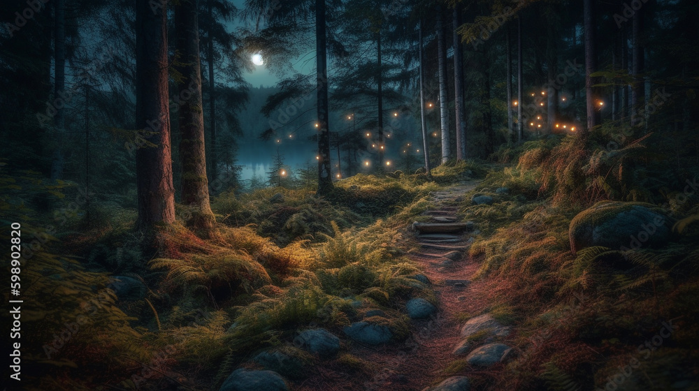 Fototapeta premium fantasy night with light moon. Generative AI