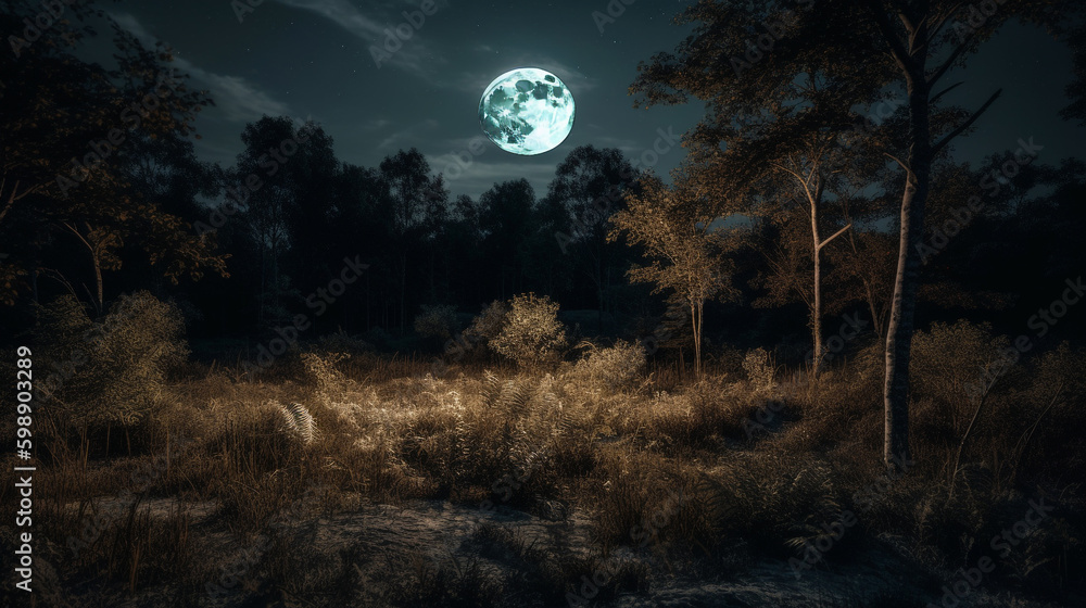 fantasy night with light moon. Generative AI fantasy night with light moon. Generative AI