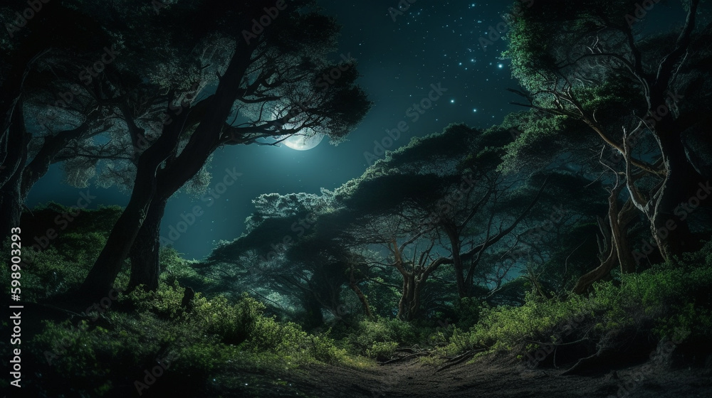 fantasy night with light moon. Generative AI