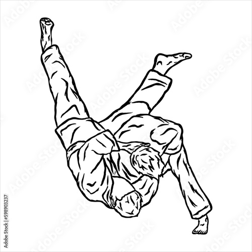 illustrationjiu jitsu fighter throw opponent in battle