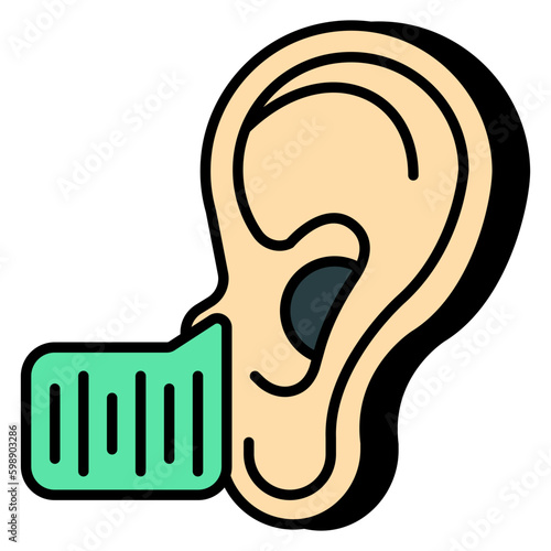 Human auditory organ icon, flat design of listening 