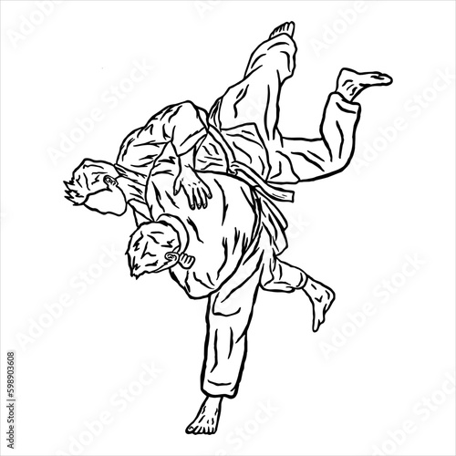 illustrationjiu jitsu fighter throw opponent in battle