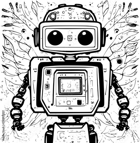 robot, toy, retro, cartoon, vintage, machine, vector, technology, isolated, old, robotic, fun, android, cute, illustration, white, science, metal, computer, tin, icon, funny, cyborg, future, fiction