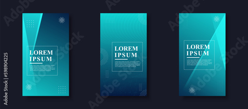 Modern background. story template, abstract frame, light and dark green gradation, memphis