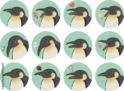 コウテイペンギンの表情アイコンセット