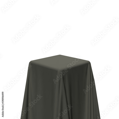 Black fabric covering a cube or rectangular shape