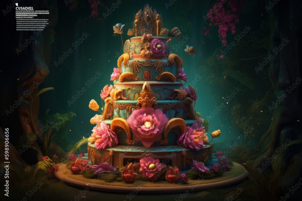 Disney-inspired Illustrated Anime Towering Cake with Sugar Flowers and ...
