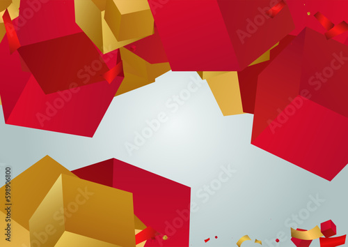 3d Confetti Flying Gift Vector Grey Background.