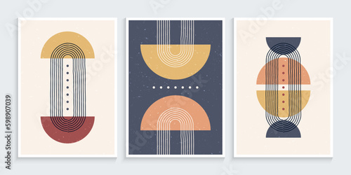 Trendy wall art decor with minimalist primitive shapes