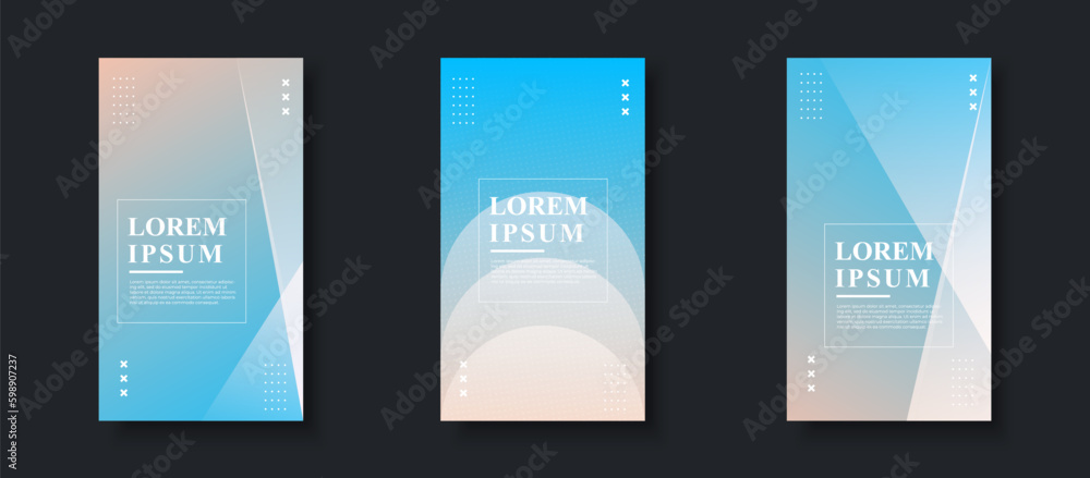 Modern background. story template, abstract frame, pastel blue and orange gradation, memphis