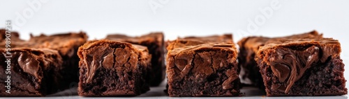 Brownies On White Background Wde Panoramic. Generative AI