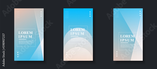 Modern background. story template, abstract frame, pastel blue and orange gradation, memphis