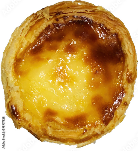 Pastel de Nata or Pastel de Belém, Portuguese Custard Tart, a Conventual and Iconic Pastry from Portugal. Top view, flat lay.