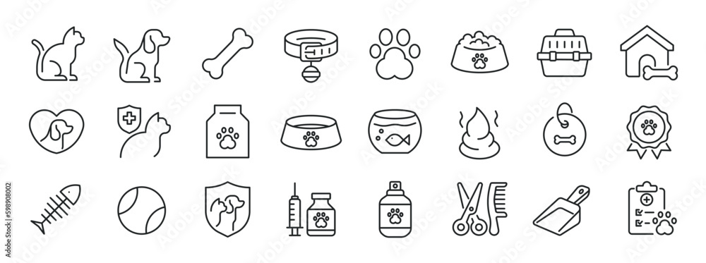 Pets thin line icons. Editable stroke. For website marketing design, logo, app, template, ui, etc. Vector illustration.