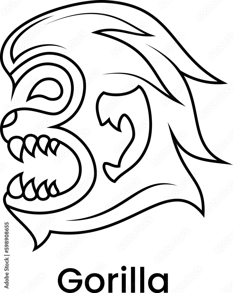 Naklejka premium illustration of angry head gorilla. line art style. simple, minimal, creative concept. used for logo, icon, symbol or mascot. suitable for t shirt design